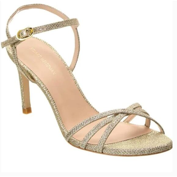 Stuart Weitzman Starla 80 Heels 6 NWOT Sandals Gold Sparkle Ankle Strap Sandals - Picture 1 of 9